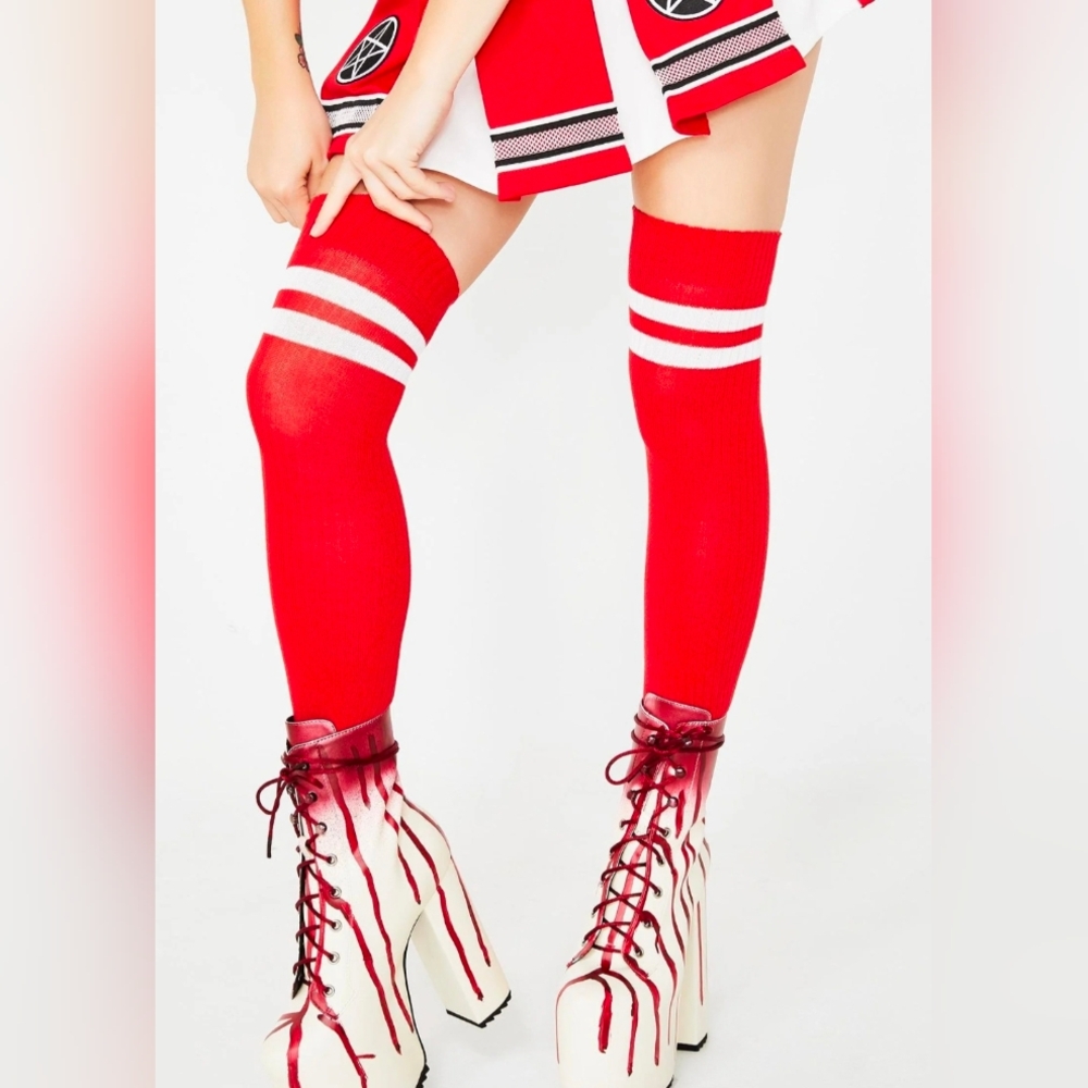 Leg Avenue Red Athletic Thigh High Socks - Picture 6 of 6